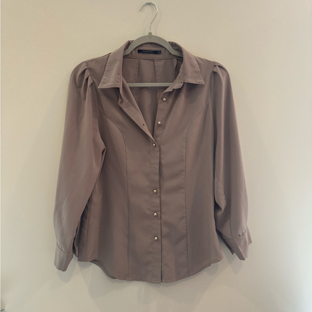 Mauve / Brown Long Sleeve Button Down Top